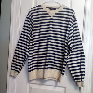 Striped Navy & Gray Women's Top Shirt M. 100% Imported Cotton Casual Nautical